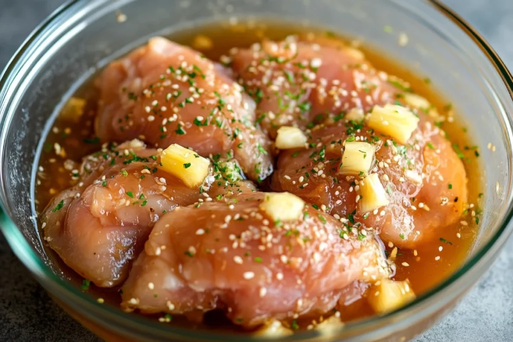 marinating chicken in pineapple teriyaki sauce
