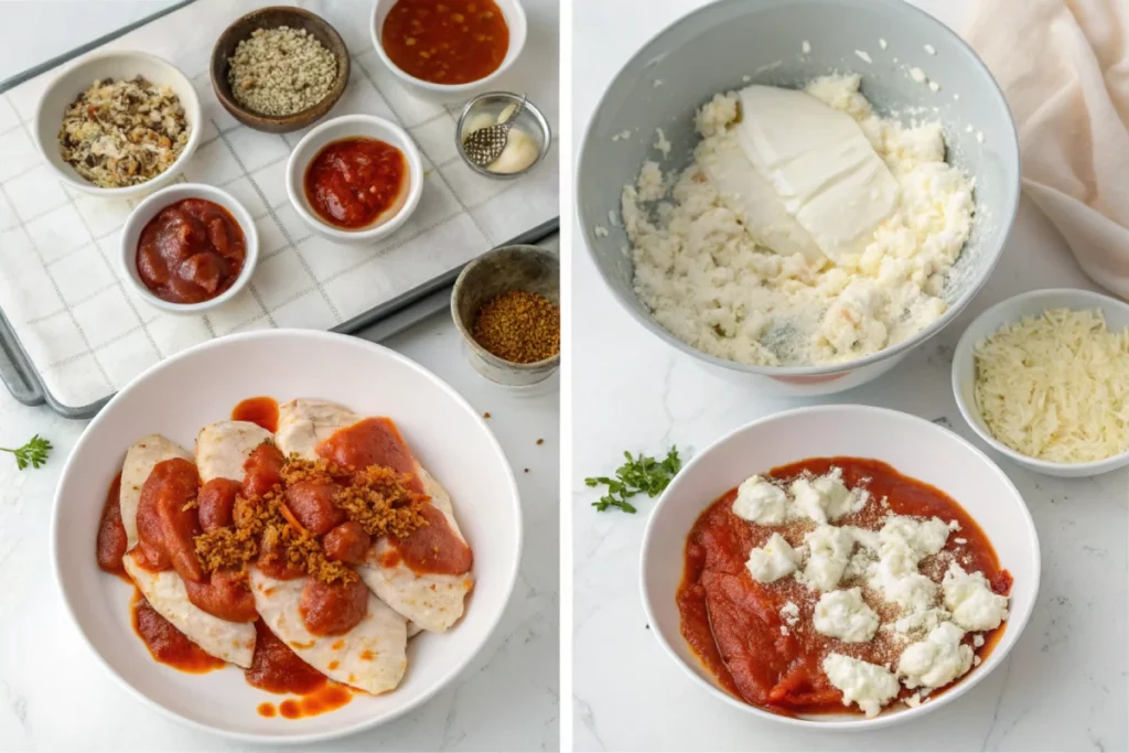 Step-by-step Chicken Parm Cottage Cheese Bowl recipe prep