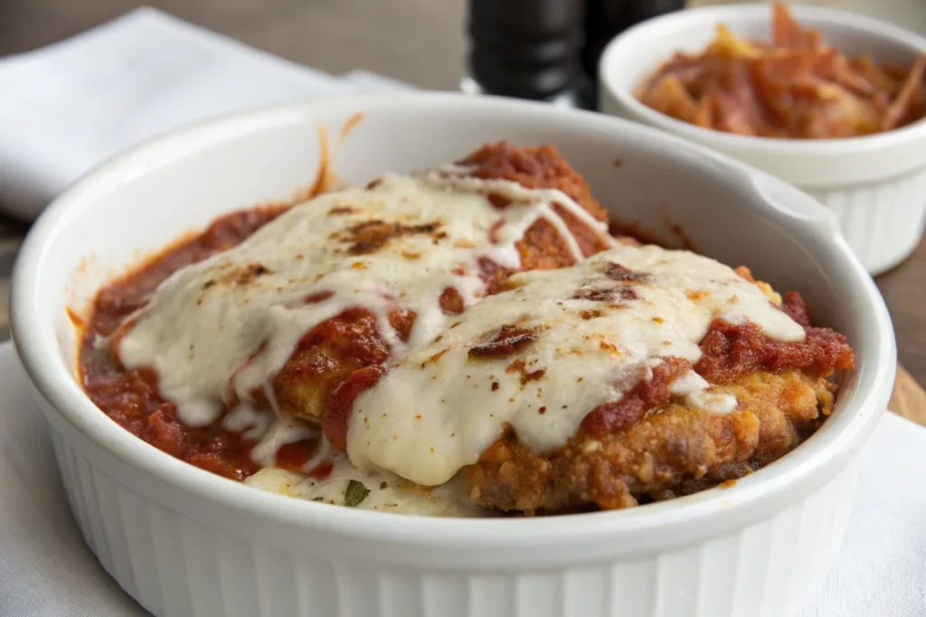 Chicken Parm Cottage Cheese Bowl with melty mozzarella