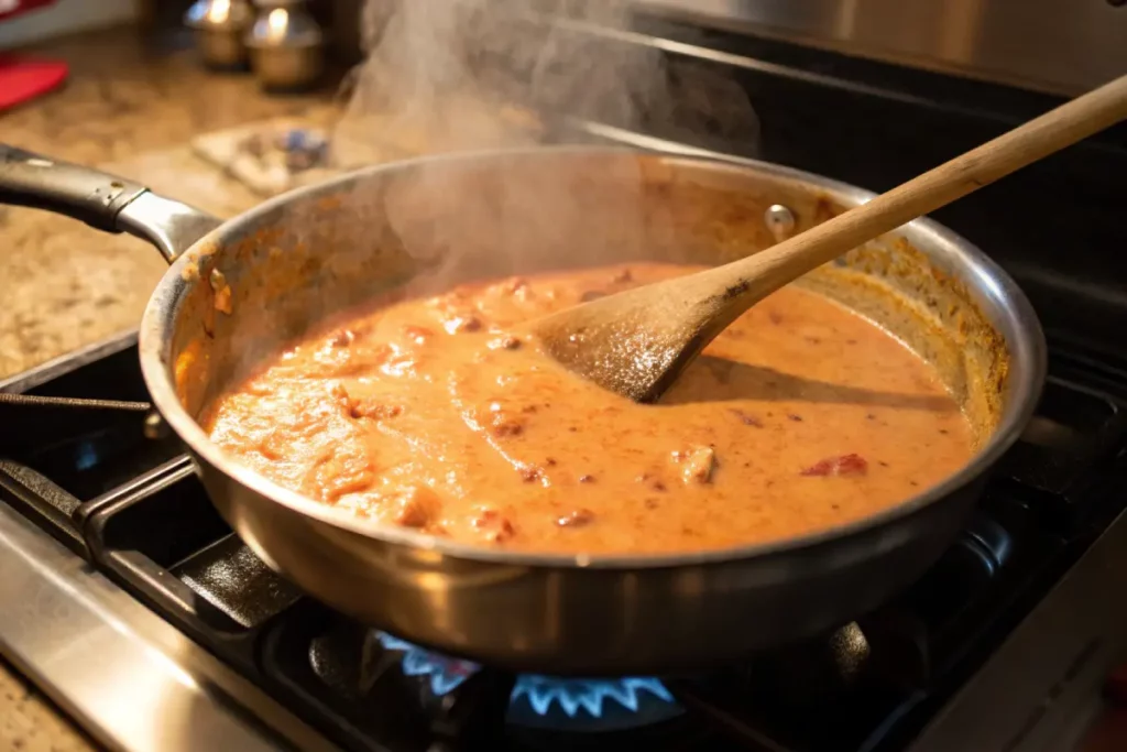 Cajun cream sauce simmering on stovetop