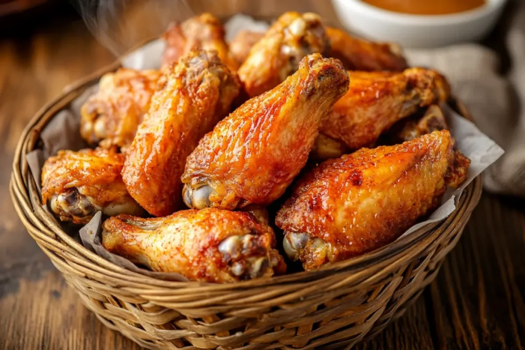 Air fryer frozen chicken wings on kitchen table