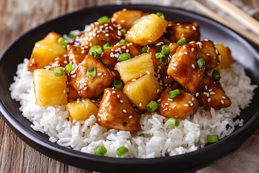 pineapple teriyaki chicken served with rice