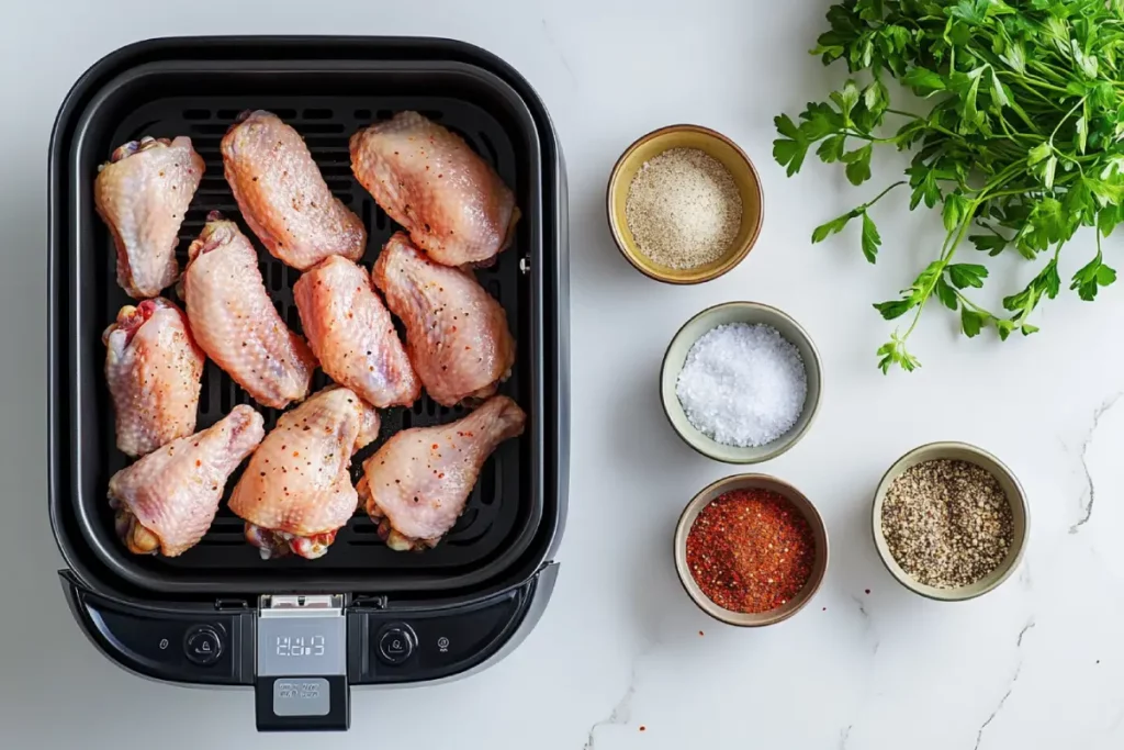 Frozen chicken wings and air fryer ingredients