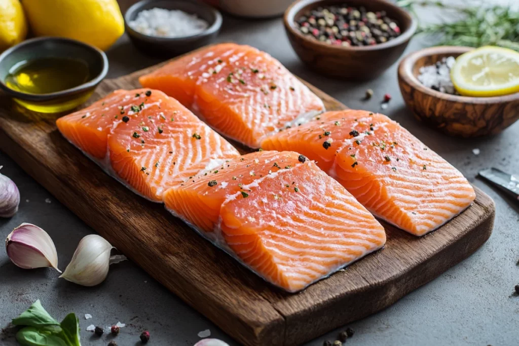 Frozen salmon ingredients before air frying