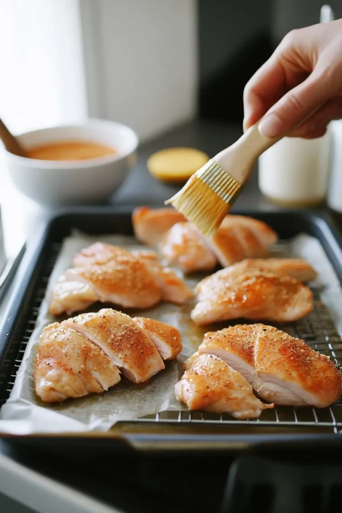 Step-by-step process of making easy baked ranch chicken