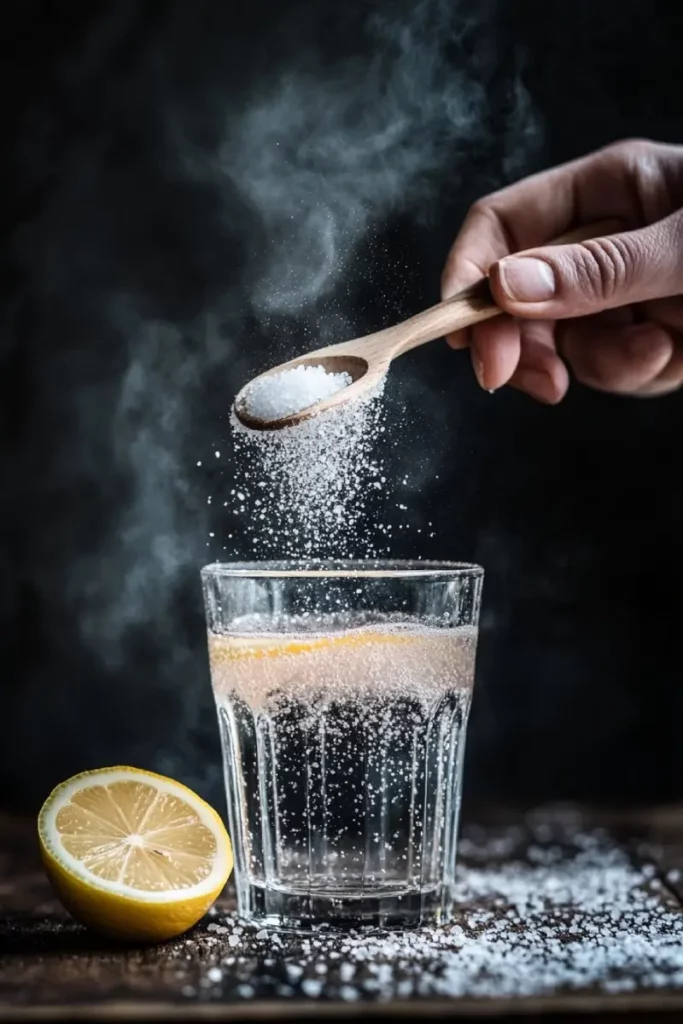 Stirring pink Himalayan salt into warm water