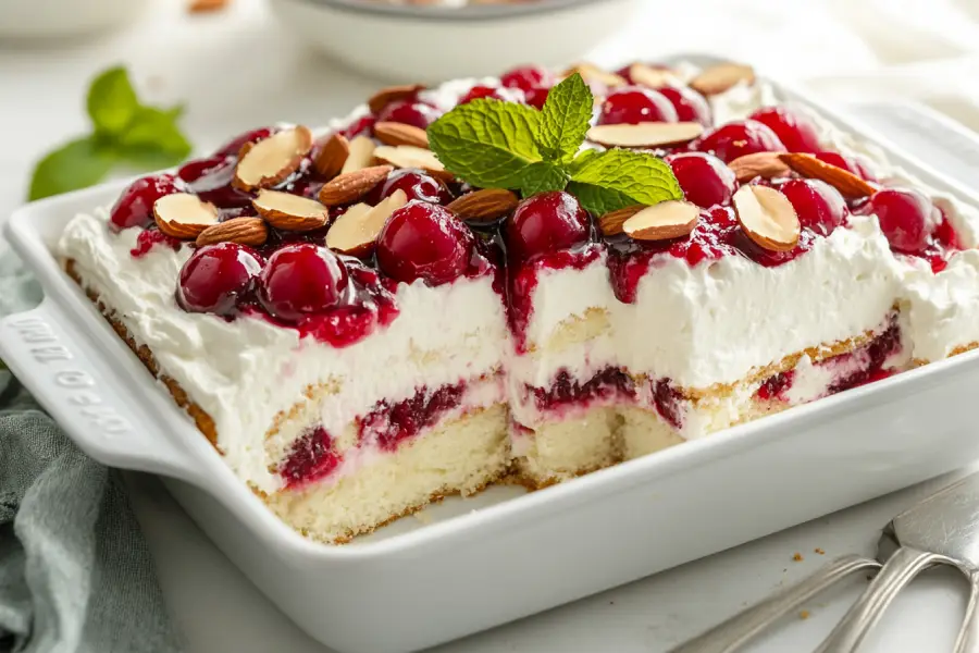 Heaven on Earth Cake sliced on a serving plate