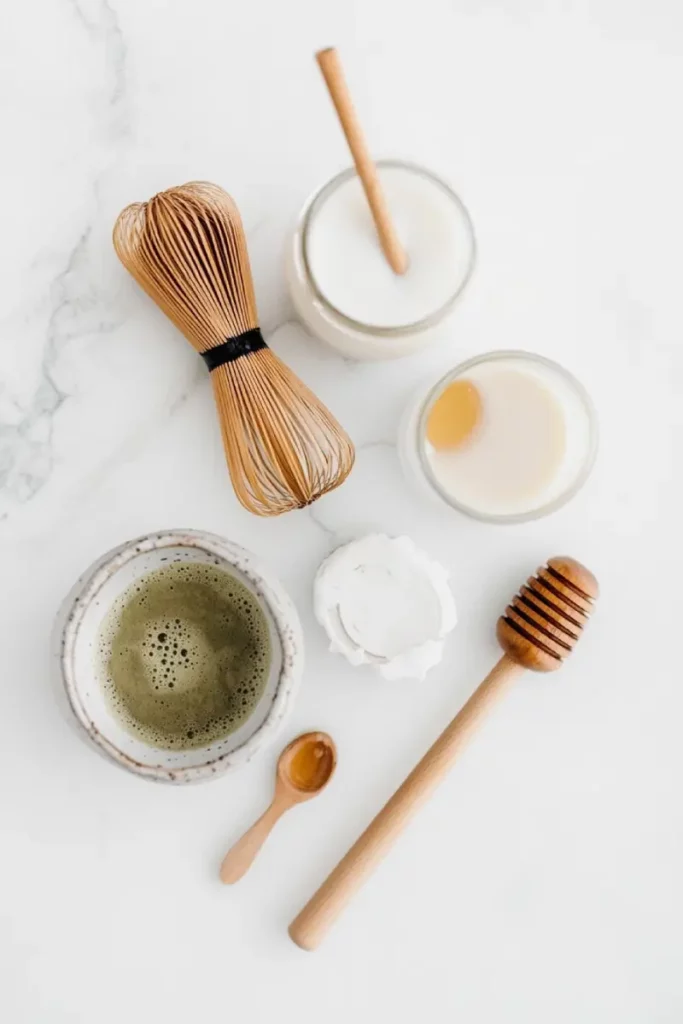 Matcha Latte Ingredients Flat Lay