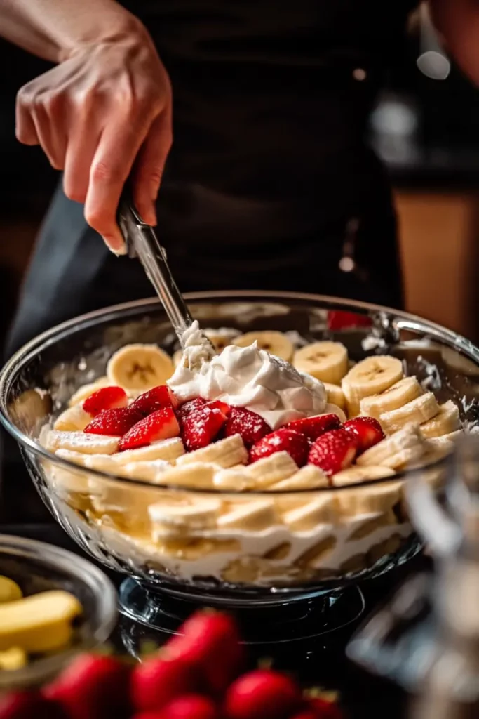 Layering Chantilly Lili Cake in a glass bowl