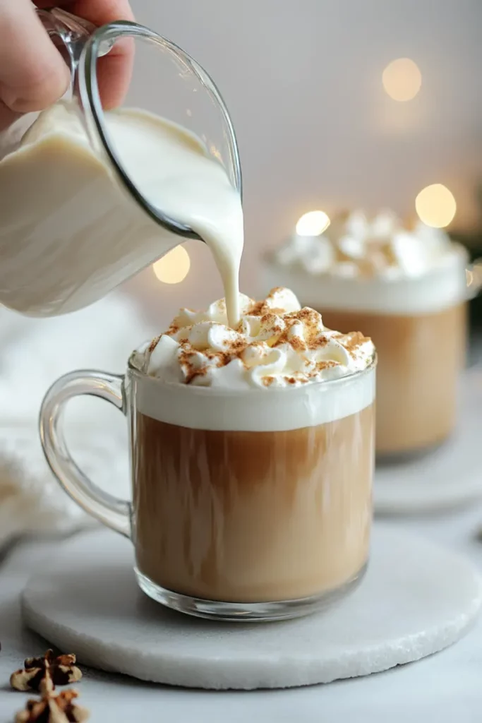 Pouring Milk into Dulce de Leche Latte