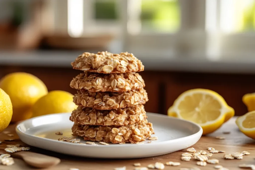 Lemon Oatmeal No-Bake Cookies on Plate