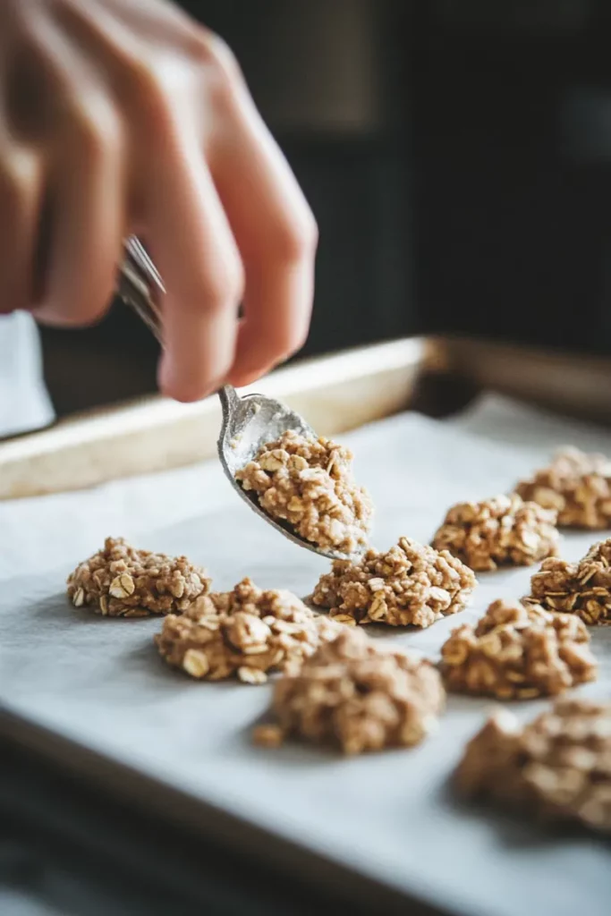 Dropping Lemon Oatmeal No-Bake Cookies onto Sheet