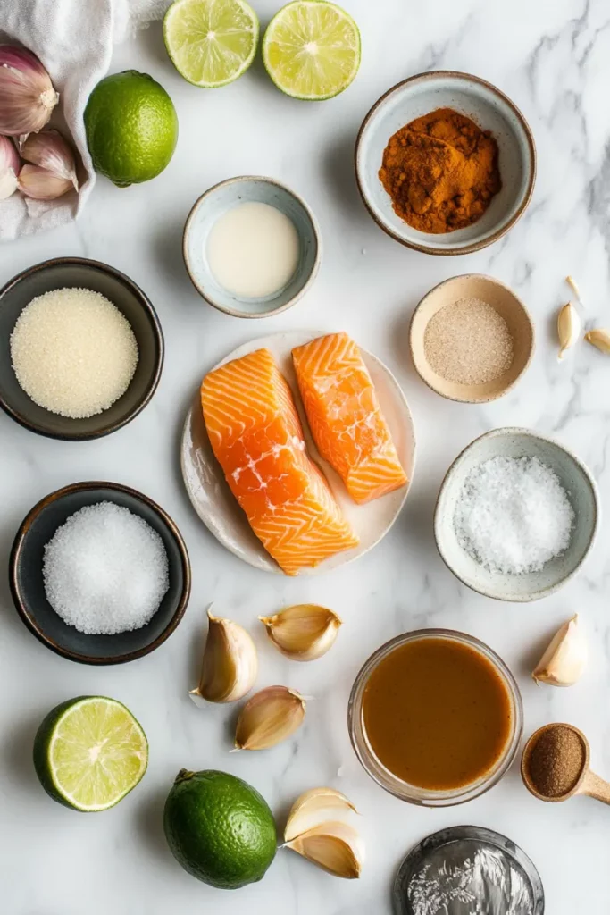Thai Salmon recipe ingredients laid out