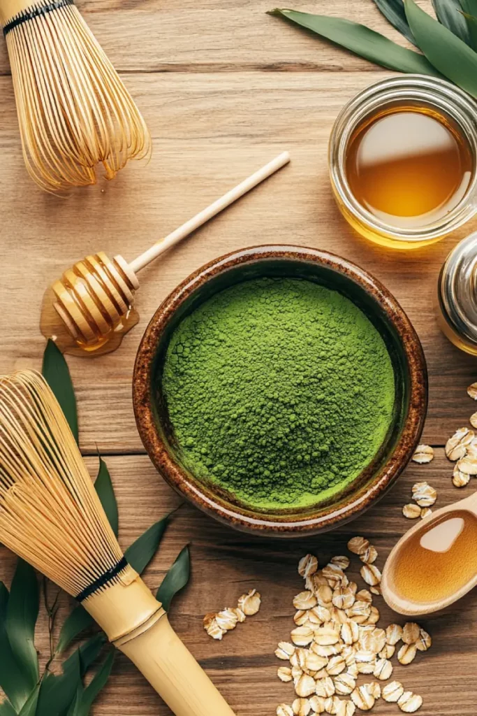 matcha tea ingredients on table