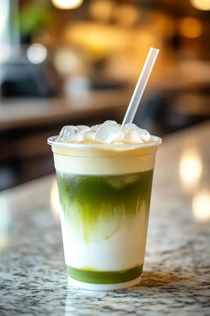 iced matcha tea latte in glass