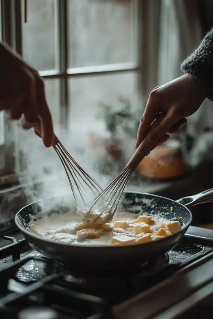 Making cream sauce base on stovetop