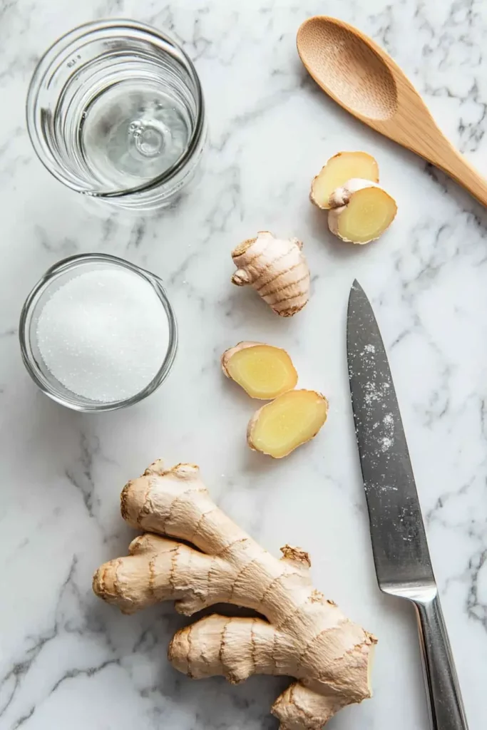Ingredients for homemade crystallized ginger