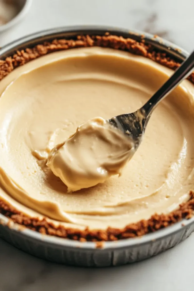 Pouring Biscoff cheesecake filling