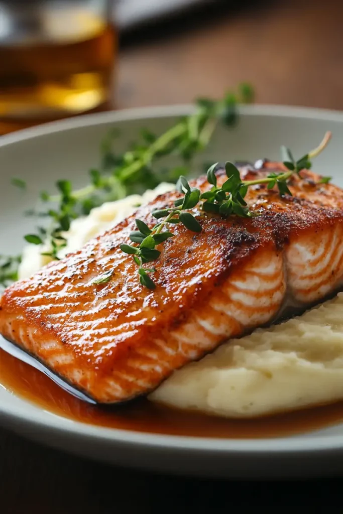 Roasted salmon with garlic cauliflower mash, a high-protein low-carb meal for Mounjaro users