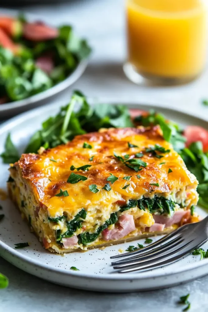 Sliced tortilla quiche served with salad