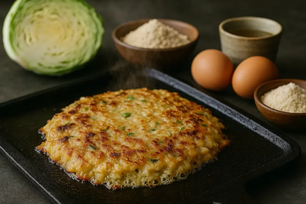 low-carb monjayaki cooked on teppan grill