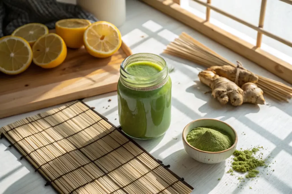 Japanese Mounjaro recipe homemade detox drink in rustic Japanese kitchen