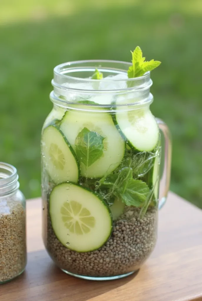 chia detox water with cucumber and mint