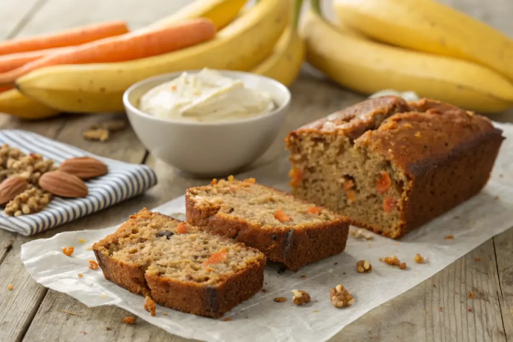 Carrot Cake Banana Bread freshly baked with bananas and carrots