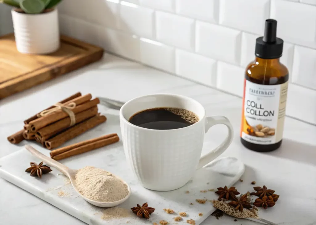 Jennifer Aniston collagen coffee recipe with cinnamon and MCT oil