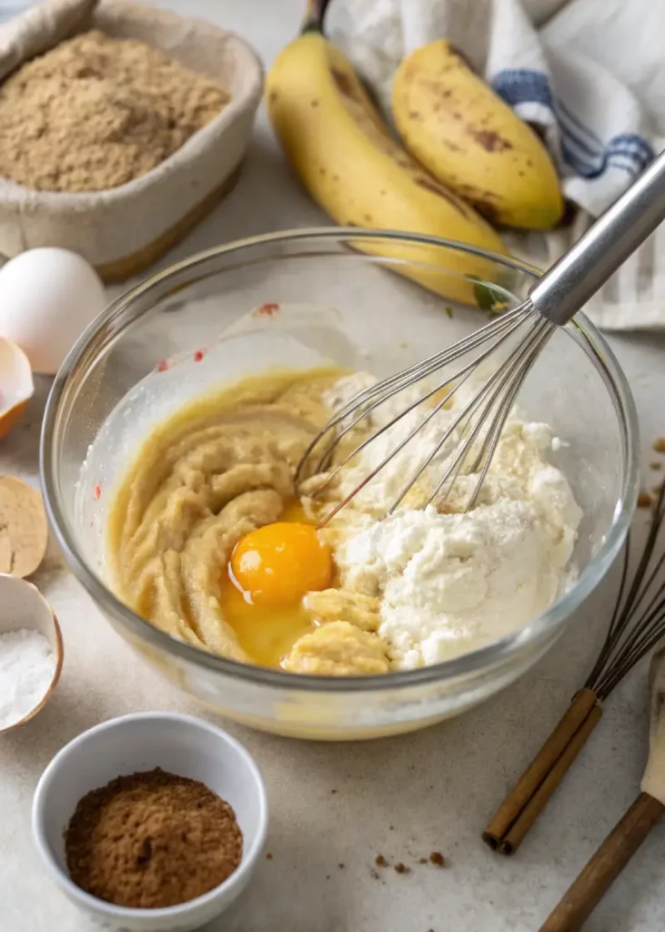 Mixing carrot cake banana bread batter ingredients