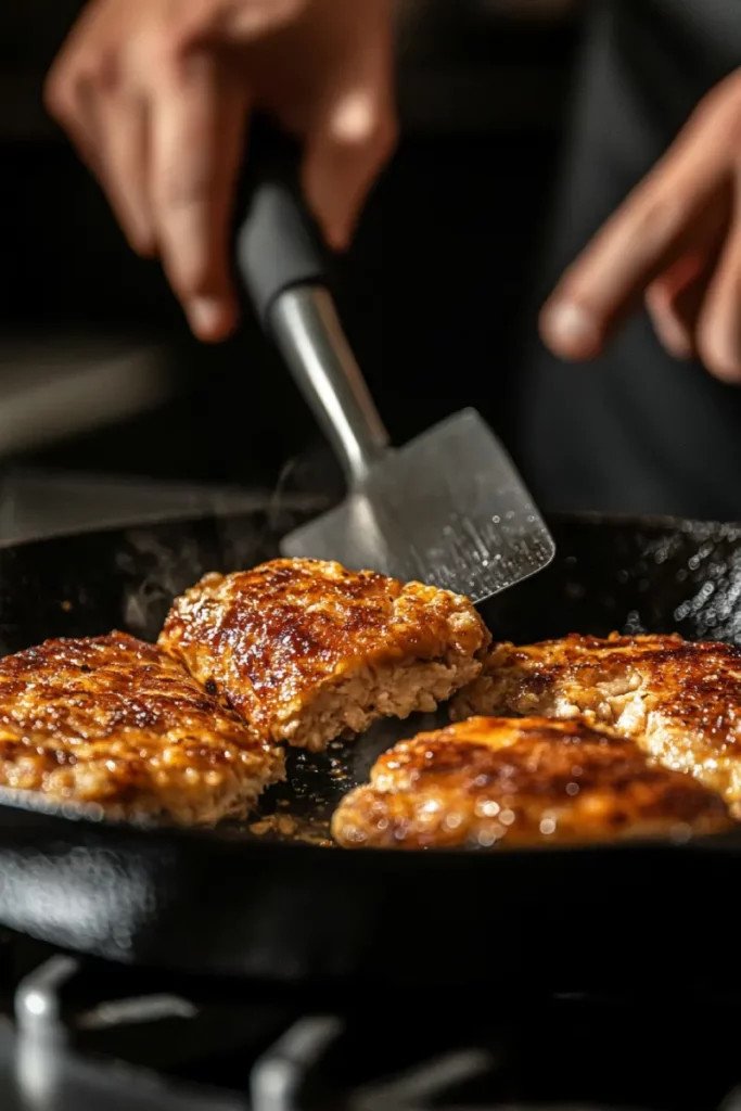 flipping low-carb monjayaki in skillet