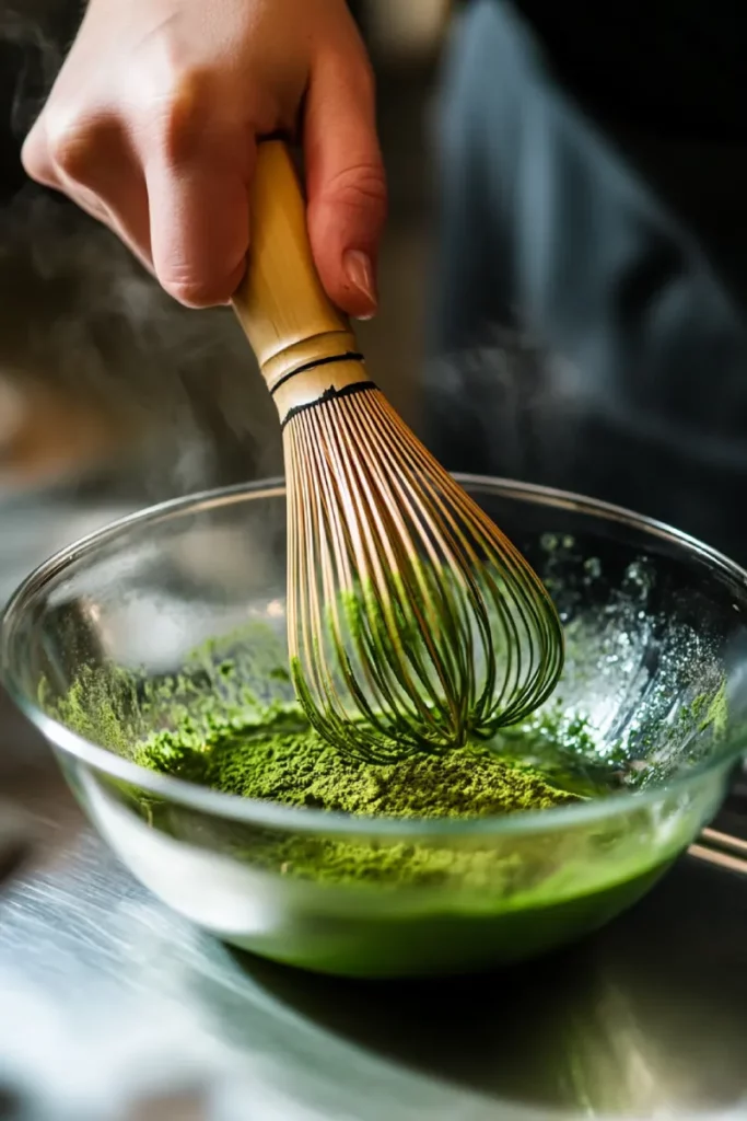 whisking natural matcha detox drink for weight loss