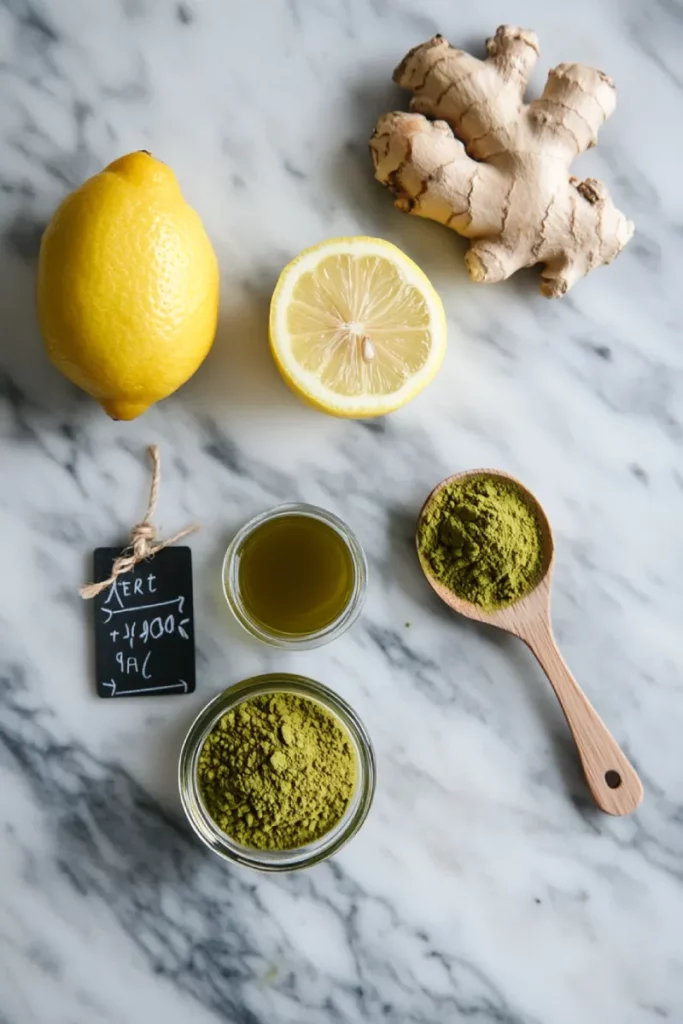 ingredients for natural matcha detox drink for weight loss