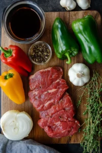 Jamaican peppered steak ingredients laid out