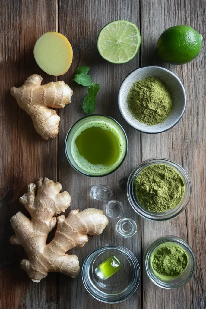 Ingredients for Brazilian Mounjaro recipe matcha drink