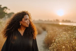 Oprah Winfrey walking outdoors during weight loss journey
