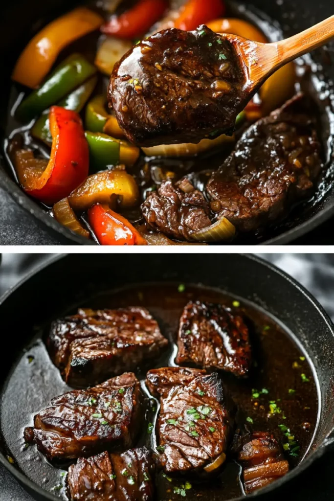 Cooking process of Jamaican peppered steak